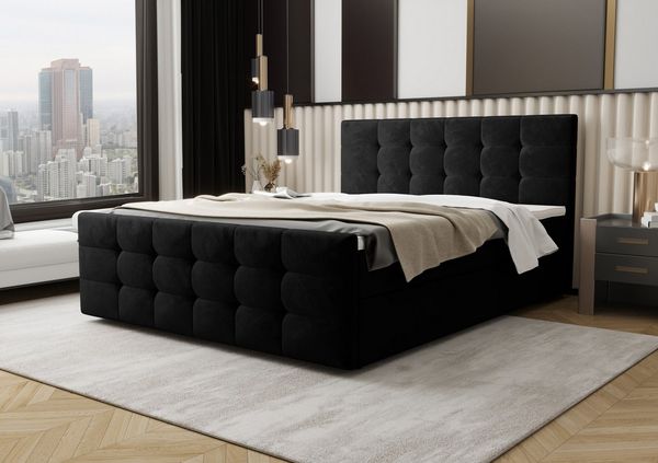 B&B Home 'Coria II' Boxspringbett mit Bettkasten, Samt, Schwarz, 160x200 cm