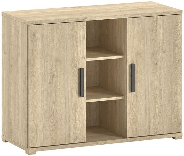 Kommode Sam 115 x 89 x 48 cm Eiche Melamin Dekor Metall Natur Schwarz
