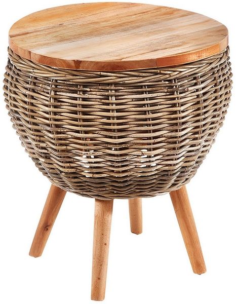Kobolo Beistelltisch Tisch Sofatisch ALINA aus Mahagoni Holz und Rattan (Einzelstück, 1-St, Einzelstück), Dm. 52,50 x H 58,50 cm