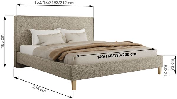 Design Polsterbett LUMARO CLASSIC 200 x 200 cm mit Lattenrost & 12cm hohen Füßen, Doppelbett mit Kopfteil, Konfigurierbar, Foam Matratze - Dunkelbeige Strukture - MIRO LUX Bild 4