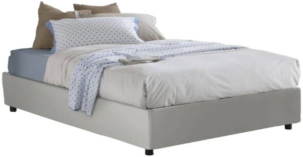 Dmora Doppelbett Abul, Bettkasten mit Kunstlederbezug, 100 % Made in Italy, Öffnung vorne, geeignet für Matratze 160 x 190 cm, Weiß