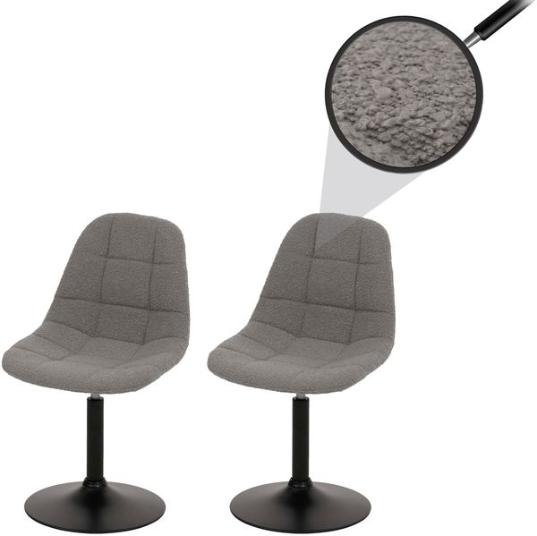 2er-Set Esszimmerstuhl HWC-A60, Küchenstuhl Stuhl Drehstuhl, Stahl FSC® Stoff/Textil Bouclé (450g/m²) ~ grau