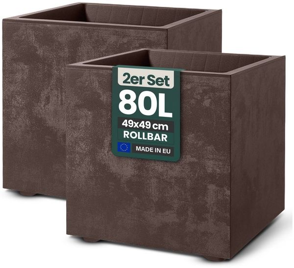 Kreher Pflanzkübel 'Millennium' aus Kunststoff 80 Liter, eckig, 2 Stück (Farbe wählbar)