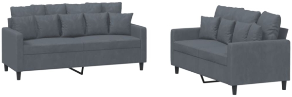 vidaXL 2-tlg. Sofagarnitur mit Kissen Dunkelgrau Samt 3201701