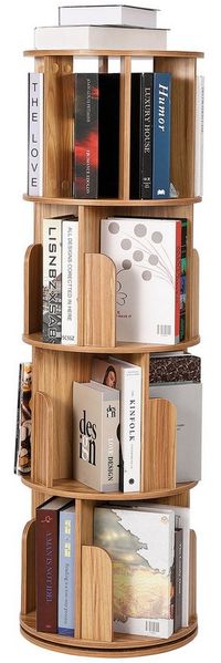 GarveeMore Bücherregal 360° drehbar mit 4 Ebenen Standregal 132 x 40 x 40 cm