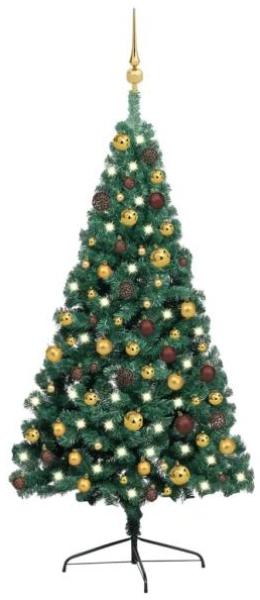 vidaXL Künstlicher Halb-Weihnachtsbaum Beleuchtung Kugeln Grün 120 cm 3077477