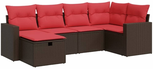 vidaXL 6-tlg. Garten-Sofagarnitur mit Kissen Braun Poly Rattan 3325390