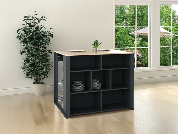 Vente-unique - OPOLE Küchenmöbel Holz, Platte GrauBeige - B 80 cm x H 90,5 cm x L 110,2 cm