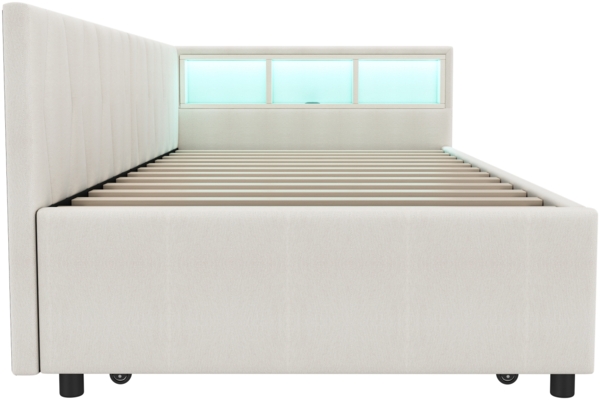 Merax Daybett LED Polsterbett Schlafsofa 90x200cm & Ausziehbett 90x190cm & Aufladen, beige Bild 8