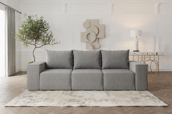 Sofa Designersofa ESTELLE 3-Sitzer mit Schlaffunktion in Stoff Poso Grau