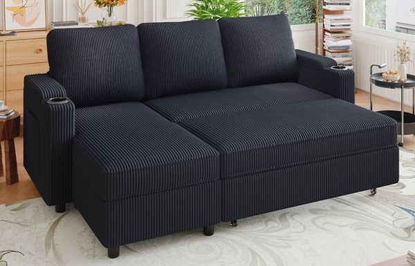 HOMALL Ecksofa Multifunktionaler Stauraum Ausziehbares L-förmiges Schlafsofa, Integrierter spritzwassergeschützter Getränkehalter, Seitentaschen, internes Staufach