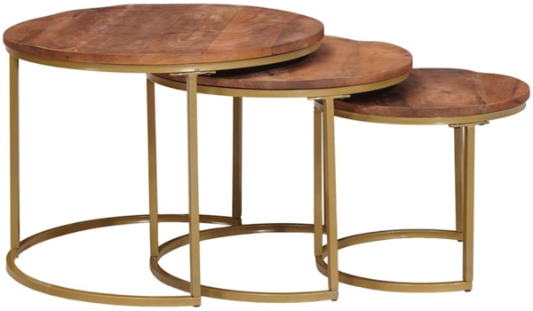 vidaXL Nesting-Couchtische 3 pcs Honigbraun Massivholz Mango und Stahl 4104641