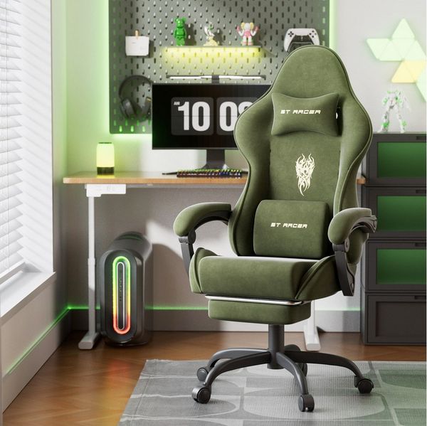 Ferghana Gaming-Stuhl Racing PC Stuhl Verstellbar mit Kopf-,Lendenkissen, Fußstütze (Rückenlehne 90°-125), Ergonomisch, atmungsaktiv Gaming Chair