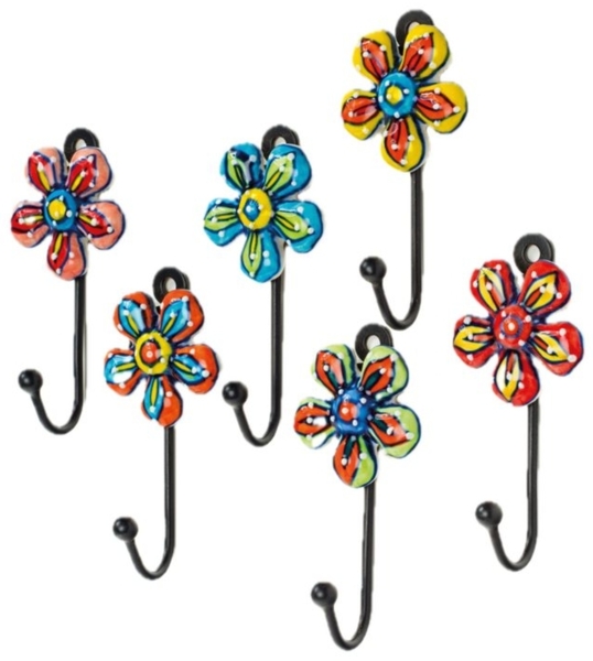 LK Trend & Style Wandhaken Handbemalter keramischer Gänseblümchen Haken, Wandhaken, (2-St), großartige Wandhaken in Handarbeit bemalt
