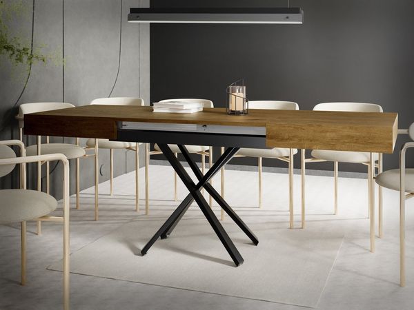 WFL GROUP Couchtisch Cavetta X (erhältlich in einer Größe – 120x80x27-76 cm, ausziehbar auf 200 cm), industrial Tisch in Holzoptik für Küche, Esszimmer oder Wohnzimmer