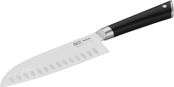 Jamie Oliver by Tefal K26715 Santokumesser 16,5 cm | hohe Schneideleistung | unverwechselbares Design | widerstandsfähige und langlebige Klingen | Edelstahl/Schwarz