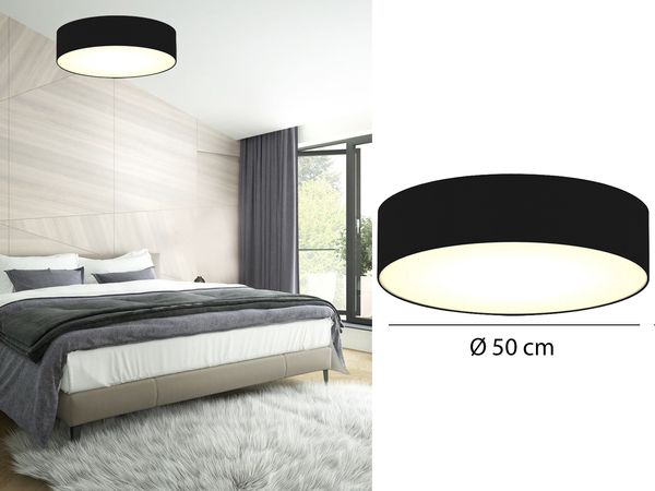 Deckenlampe CEILING DREAM, Stoff Schwarz / Abdeckung satiniert, Ø 50cm