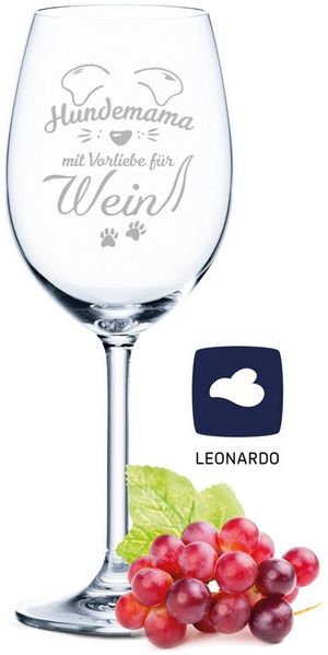 GRAVURZEILE Rotweinglas Leonardo Weinglas mit Gravur - Hundemama mit Vorliebe für Wein, Glas, bedrucktes Geschenk für Partner, Freunde & Familie