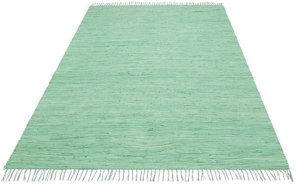 OTTO home Teppich Paul, rechteckig, Höhe: 5 mm, Wendeteppich, Uni, handgewebt, mit Fransen, reine Baumwolle, Läufer