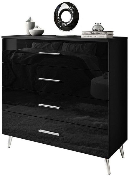 Lookway Kommode AURA 4S Schwarz mit Schubladen und Griffe