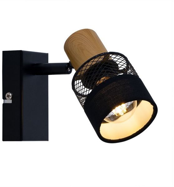 Wandleuchte, Spot beweglich, Holz, Textil, schwarz