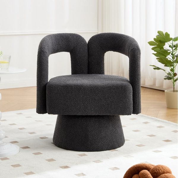 KLAM HOME Stuhl Drehstuhl 360-Grad-Schwenk-Cuddle-Fass-Bürostuhl (runde Sessel mit breiter Polsterung, flauschigem Stoffstuhl, 1 St), für Wohnzimmer, Schlafzimmer, Büro, Wartezimmer