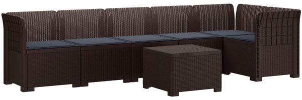 vidaXL 6-Sitzer Garten Sofa mit Kissen Rattan Look PP Braun 3444113