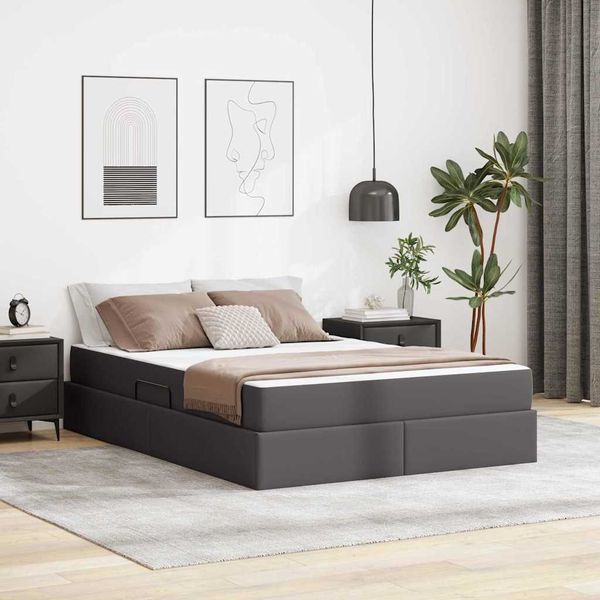 vidaXL Aufbewahrungsbett mit Matratze mit Matratze 2 pcs Grau Leder 3399610
