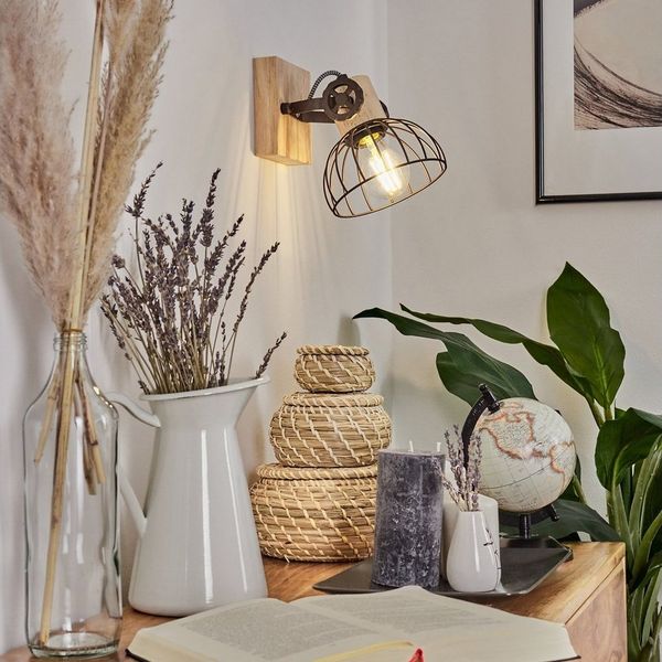 hofstein Wandleuchte »Cotes« Wandlampe aus Holz/Metall in Natur/Braun m. Lichteffekt, ohne Leuchtmittel, Leuchte m. Holzbalken, Textilkabeln, verstellbarer Strahler, E27