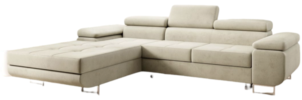 Designer Sofa Calvera mit Schlaf- und Klappfunktion Sand Samt Links