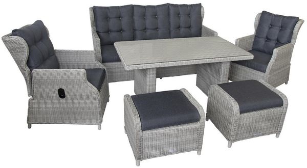 Bilbao Dininglounge, Polyrattan, grau, für 7 Personen