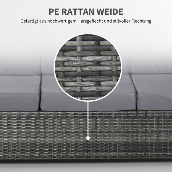 MC Star Loungesofa Poly-Rattan Garten 3-Sitzer mit Kissen, grau, Metall & Polyester, 185 x 70 x 80 cm, ideal für Terrasse & Balkon