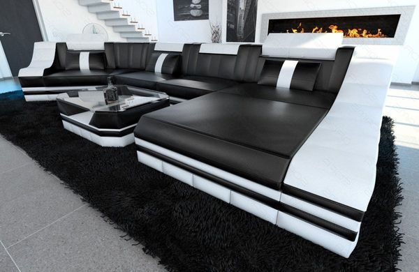 Sofa Dreams Ecksofa Ledersofa Turino Mini C Form, Designersofa, Sofa mit LED Licht und USB Anschluss