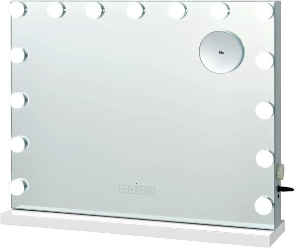 COSTWAY Schminkspiegel mit 15 LED Beleuchtung Spiegel 3 Lichtfarben inkl. 10-Fach-Vergr??erungsglas Bluetooth 58x15x48cm