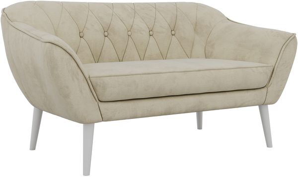Polstersofa PIRS 2 Skandinavisches Sofa 2-Sitzer, Sofa mit Wellenfederung, Breite 140 cm, weiße Füße Hoher Sitzkomfort - Beige Velvet Bild 6