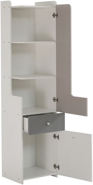 Bücherregal-Set 2er-Set – 45x40x184 cm, modern, mit L-förmiger Tür, Schublade, MDF in Weiß/Hellulme/Grau Bild 8