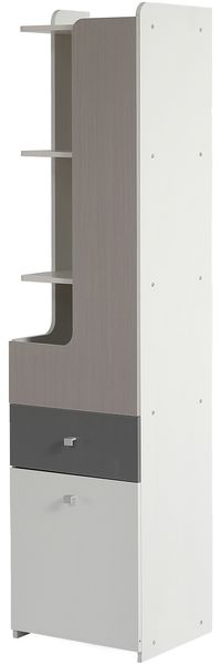 Bücherregal-Set 2er-Set – 45x40x184 cm, modern, mit L-förmiger Tür, Schublade, MDF in Weiß/Hellulme/Grau Bild 7