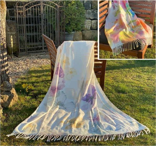 Wohndecke Hochwertige Fransen Kuscheldecke Flowers Garten, heimtexland, Natur Sofadecke Aquarell Pastell Blumen - weich, fusselfrei