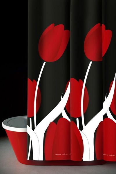 LikeKa Duschvorhang rot,Badevorhang schwarz,Wannenvorhang,Badezimmer Vorhang Breite 120 cm