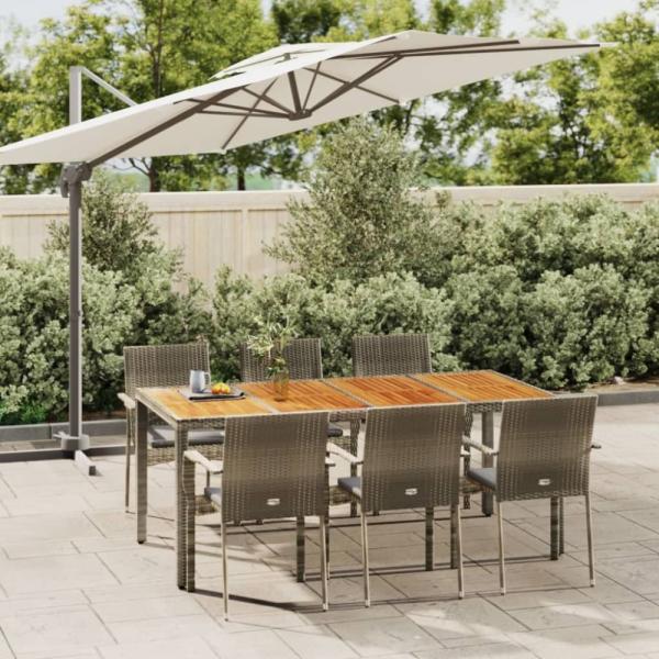 vidaXL 7-tlg. Garten-Essgruppe mit Kissen Grau Poly Rattan