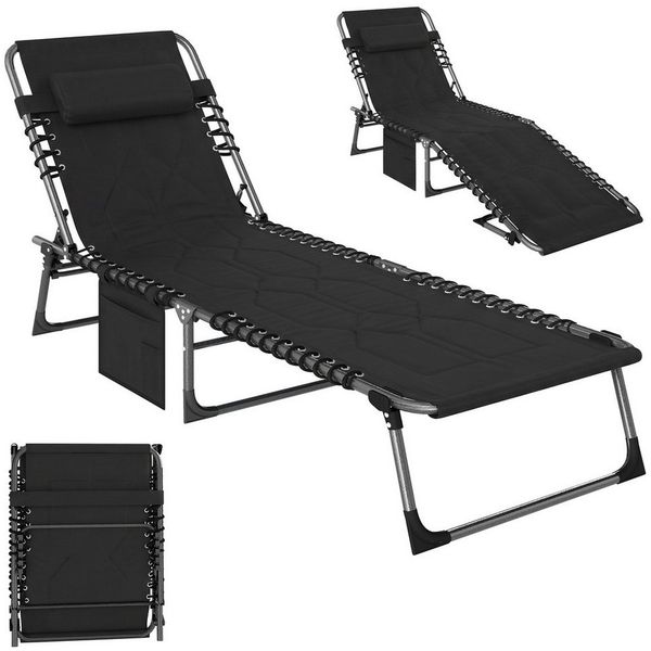 Outsunny Gartenliege faltbar mit Kissen Garten 5-stufige Rückenlehne verstellbar, Sonnenliege, 1 St, Klappliege, Stahl Oxford-Stoff Schwarz 188 x 57 x 30 cm