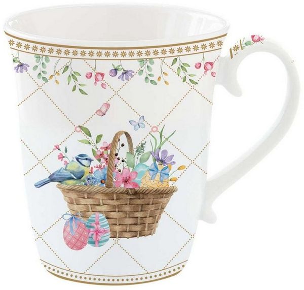EasyLife Tasse Spring Bloom, Porzellan, Spülmaschinengeeignet, Weiß, Hasen & Blumenkörbe, H: 9.5cm