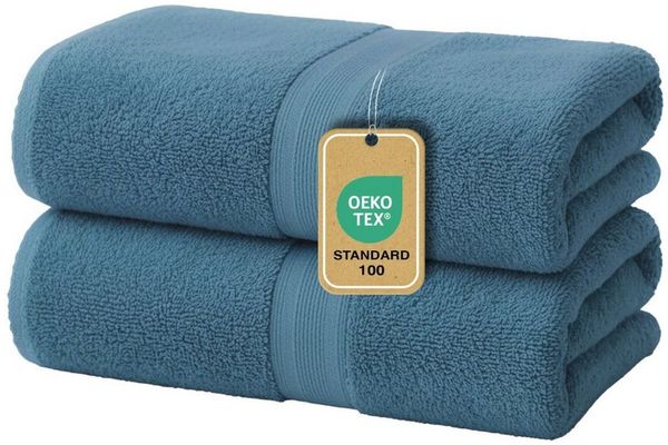 leevitex® Duschtücher 2er-Set, 70x140 cm, 100% Baumwolle, saugstark und fusselfrei, Frottee (Set, 2-St), OEKO-TEX® STANDARD 100 zertifiziert, gestreifte Bordüre
