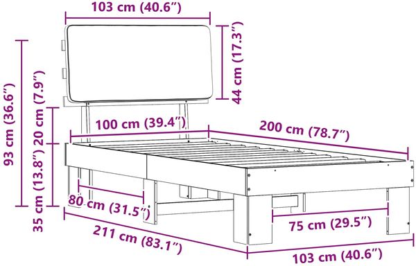 vidaXL Bettgestell mit gepolstertem Kopfteil Taupe 100 x 200 cm 877372 Bild 11