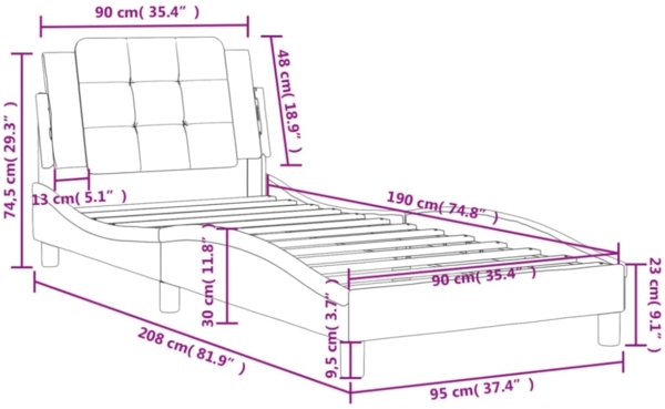 vidaXL Bettgestell ohne Matratze "Zadar" Schwarz 90x190 cm Kunstleder 3208149 Bild 3