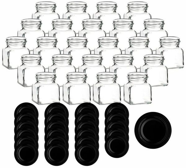 gouveo Vorratsglas Einmachgläser 120 ml eckig mit Schraub-Deckel - Kleine Vorratsgläser, (24-tlg), Schwarz
