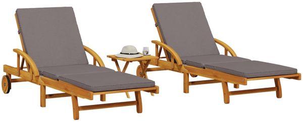 vidaXL Sonnenliegen 2 Stk. mit Tisch Massivholz Akazie 3206368