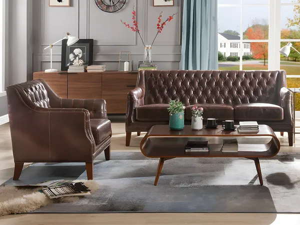Vente-unique - COLBERT Sofa and armchair set Leder Braun - B 84 cm x H 84 cm x L 194,5 cm84 cm
