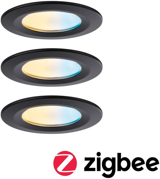 Paulmann 92446 LED Einbauleuchte Nova Coin 3er-Set Zigbee Tunable White Schwarz matt IP44