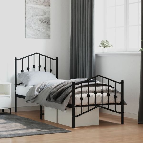 vidaXL Bettgestell mit Kopf- und Fußteil Metall Schwarz 75x190 cm 373797